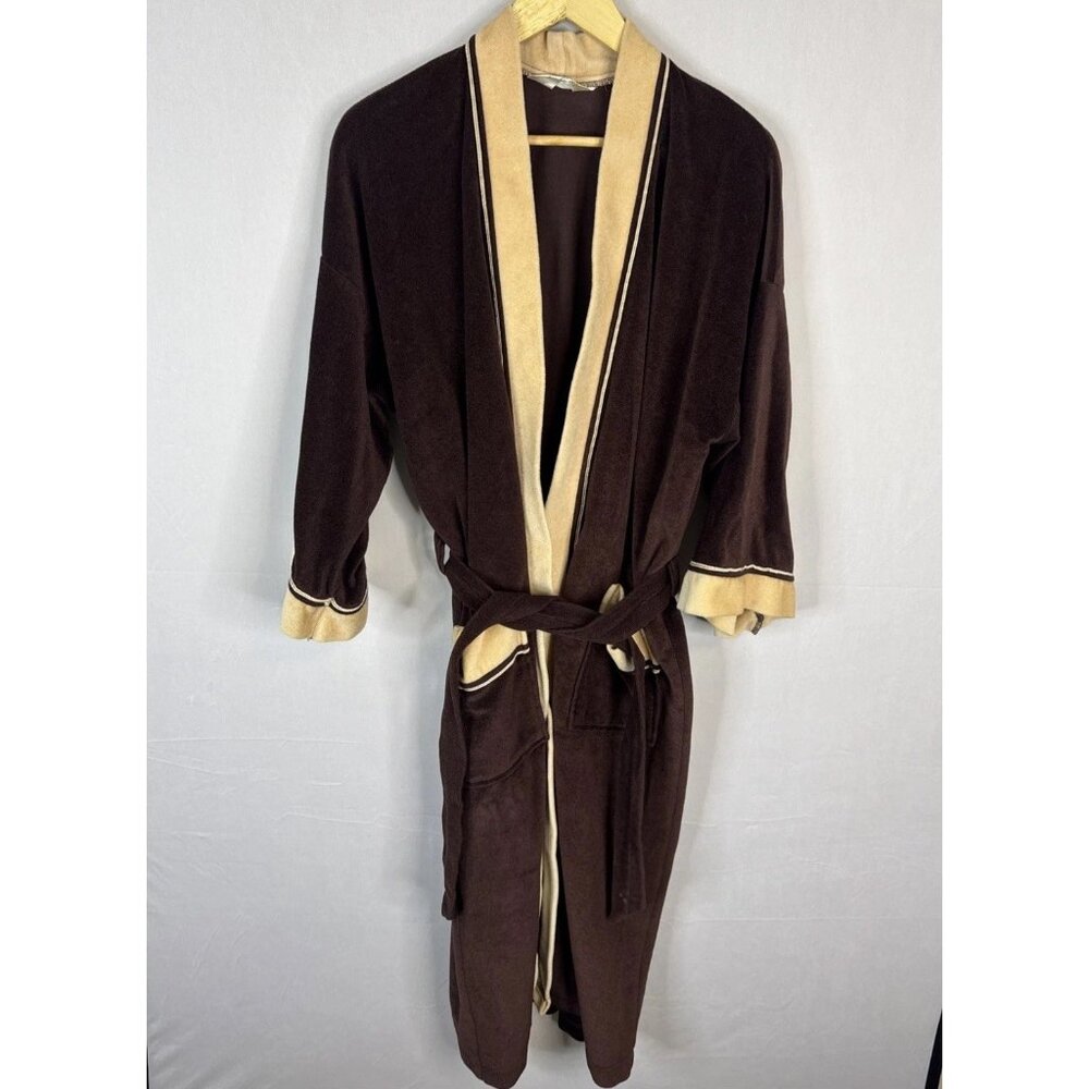 Vintage Crown Vocado Velour Robe Brown Belted Lounge Robe 70s One Size